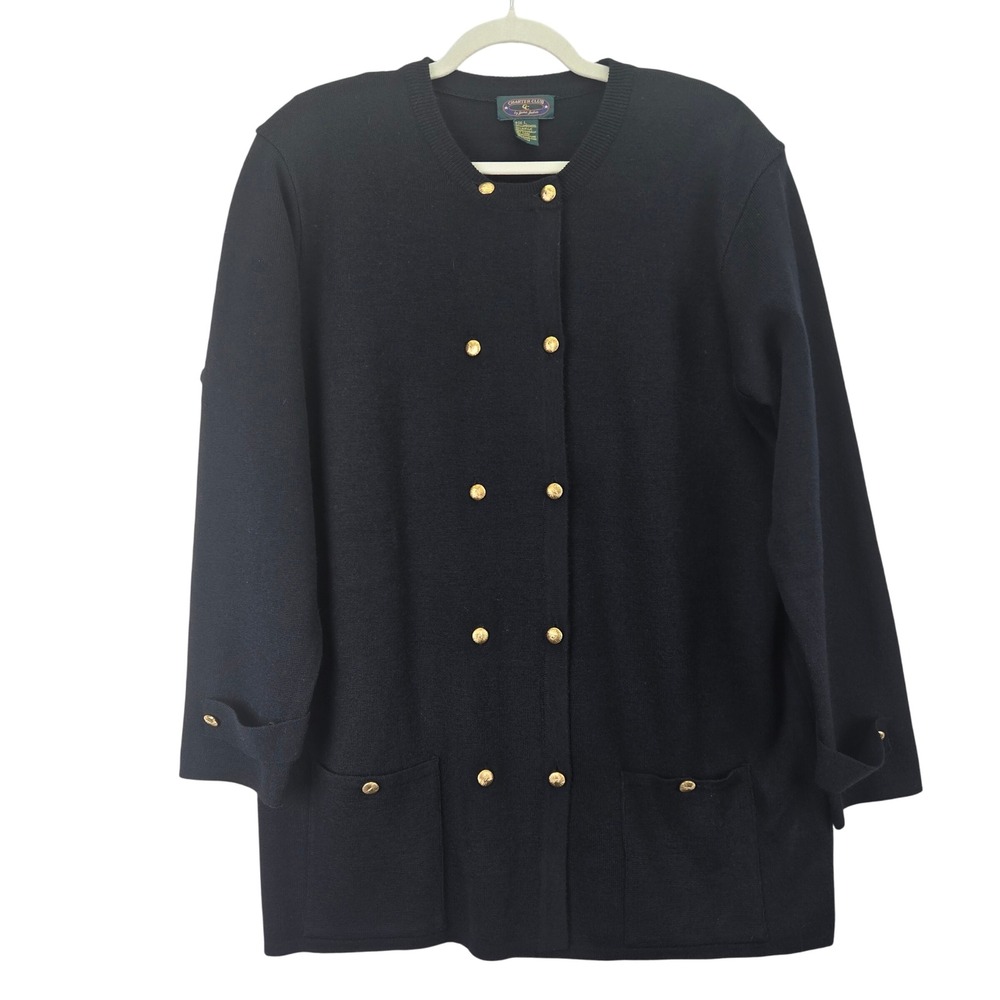 Charter Club Jane Justin Navy Double Breasted Button Cardigan Sweater‎ Large
